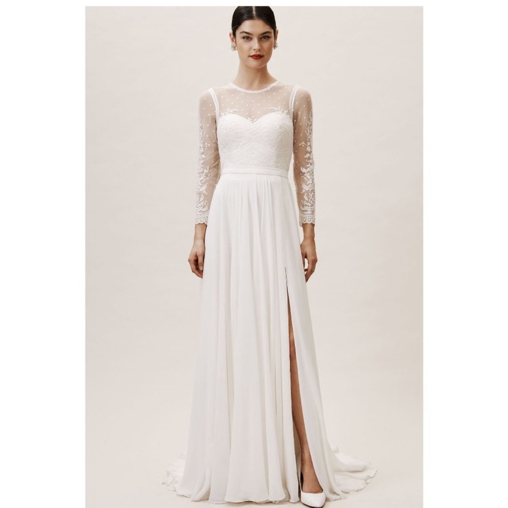 BHLDN Catherine Deane Leanna Bridal Bodysuit Size 6. Long sleeve lace